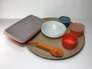 Vintage Lot Tupperware Freezer Food containers Measuring Spoons Chip & Dip Tray - Picture 1 of 9