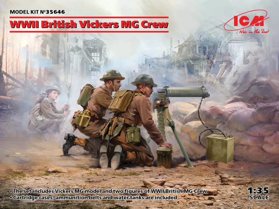 WWII British Vickers MG Crew (Vickers MG & 2 Figures) 1:35 Model Kit ICM - Immagine 1 di 1