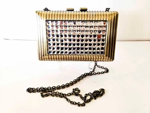 Antique Brass and Rhinestone Clutch Evening Bag - Picture 1 of 3