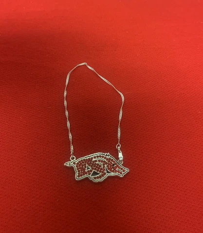 Arkansas Razorbacks Silver Tone Bracelet With Red Stones Cover