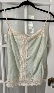 Lace Tank Top Vintage 90s Y2K Mint Green Women's Medium - Picture 1 of 11