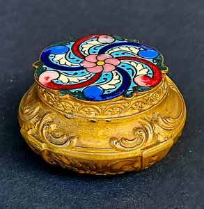 Antike Französische Messing Champleve Emaille Pillen Schnupftabakdose 18. Jahrhundert - Bild 1 von 15