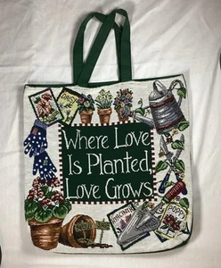 VTG Garden Tapestry carry bag tote”Where Love Us Planted,love Grows”Seeds 16x16 - Picture 1 of 9