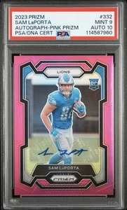2023 Panini Prizm Pink Prizm Auto #332 Sam LaPorta RC Rookie - PSA 9/10 Lions - Picture 1 of 2