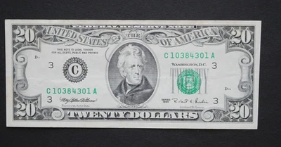 1995 $20 Federal Reserve Note/Philadelphia/F-2081C/about uncirculated - Image 1 of 4