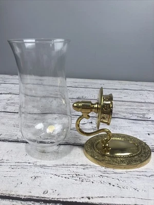 Aplique de pared de latón antiguo Princess House Heritage y pantalla de vela de cristal nuevo en caja (1) Foto 1 de 4