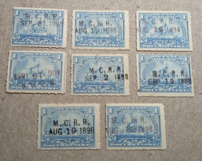8 R163 US Revenue Stamps – Precancelled M.C.R.R. 1898 (Maine Central Railroad) - Image 1 of 2