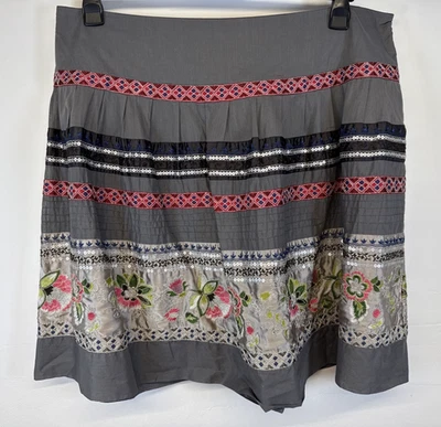 Monsoon Skirt Grey Pink Embroidered Knee Length A Line Sequin Lined Party UK 22 - Image 1 of 4