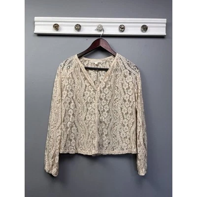 Love Stitch Crochet Lace Overlay Blouse Womens Small Beige Boho Casual - Image 1 of 4