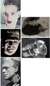 Bundle of 5 PRINTS Of Bride of Frankenstein Aceo Original was Painted in 2019 - Picture 1 of 1