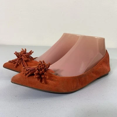J.Crew Mujer Talla 8 Naranja Gamuza Borla Ballet Planos Punta Punta Sin Cordones Foto 1 de 4