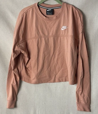 Nike Air Women’s M Cropped Long Sleeve  Shirt Crew Neck Swoosh Logo pink/orange - Image 1 of 3