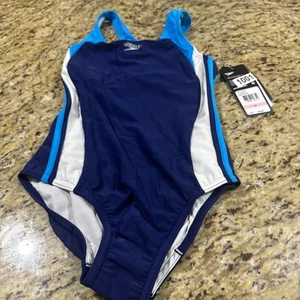Speedo Girl's 10 Swimsuit One Piece Infinity Splice Strap Deep Water Blue NWT Cp - Picture 1 of 7