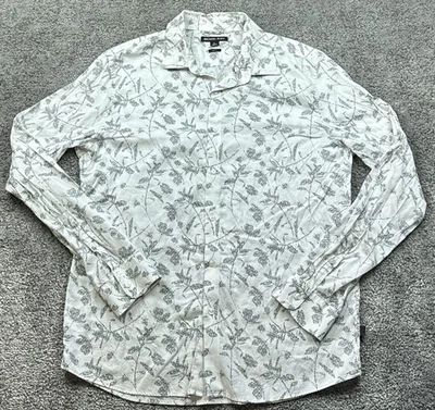 Michael Kors Shirt Mens XL White Gray Floral Slim Fit Button Down Long Sleeve - Image 1 of 4