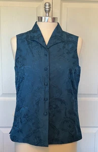 Talbots Womens Pure Silk Sleeveless Collared Button Up Blouse Embroidered Sz 10 - Picture 1 of 9