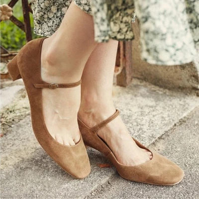Zapatos de salón DOEN Tabac marrón gamuza Mary Jane tacón bajo correa de ballet talla 37,5 nuevos sin caja Foto 1 de 4