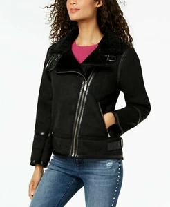 Michael Kors Faux Fur Trim Suede Moto Jacket, Size M, Black - Picture 1 of 11