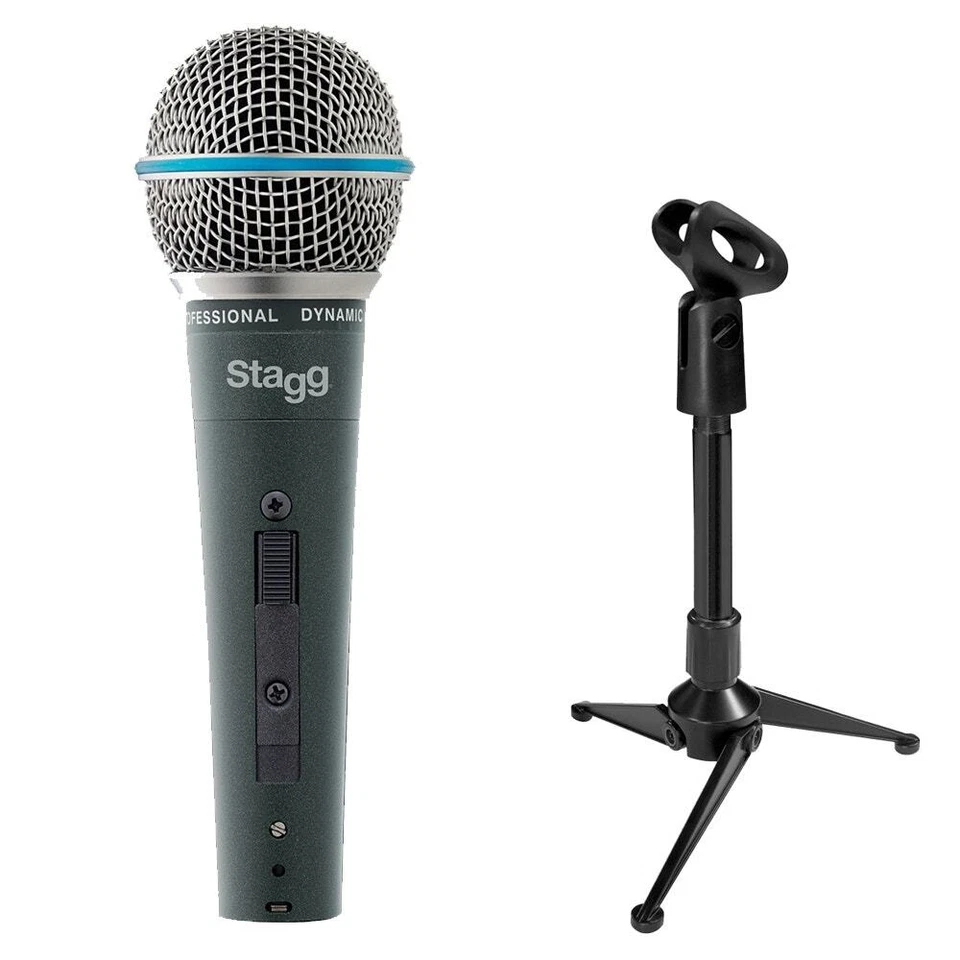 Stagg SDM60 Dynamic Vocal Microphone + XLR Cable + Mini Desktop Tripod Stand - Image 1 of 1