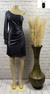 NIGHTWAY Women's Metallic Formal Dress- One Sleeve Long Sleeve Navy Size 12 - Picture 1 of 21