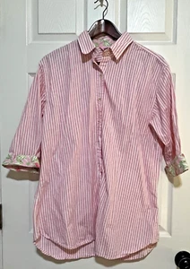 LILLY PULITZER camicia abbottonata manica lunga rosa/bianco righe polsino infradito piccola - Foto 1 di 15