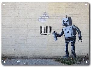 Banksy Robot Barcode Metal Wall Sign 380mm x 280mm (2f) - Picture 1 of 1