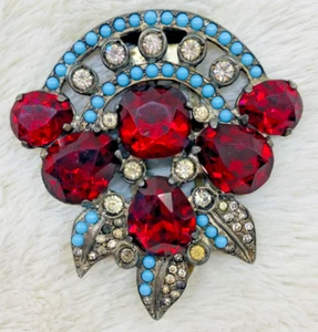 Eisenberg Original Kleid Fellclip Rubinrot Strass Türkis Cab Selten - Bild 1 von 21