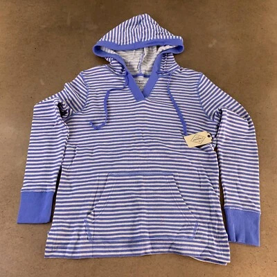 Sudadera con Capucha para Mujer St. Johns Bay Azul Blanco Pullover Bolsillos a Rayas M Nueva Foto 1 de 4