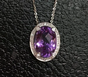 14k Solid White Gold Pendant Charm With Amethyst And Diamond. - Picture 1 of 6