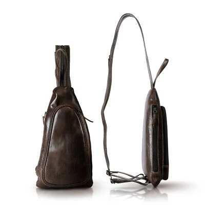Leather Sling Bag for Men Cross Chest Shoulder Bag W/ Anti-Theft Hidden Air Tag - Image 1 of 4