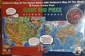 Dinos Childrens Map of the World & USA 500 Pc Puzzles 2-Pack NEW SEALED 24 X 36 - Picture 1 of 4