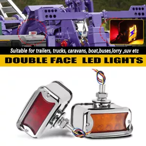2x LED Red Amber Dual Face Truck Fender Pedestal Side Marker Light Turn Signal - Picture 1 of 9