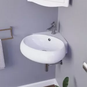 White Corner Bathroom Wall Mount Sink Vessel Counter Round Renovators Supply - Picture 1 of 9