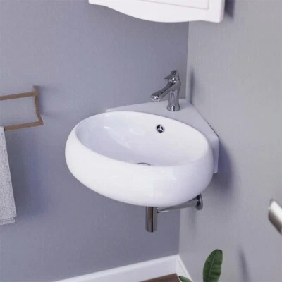 White Corner Bathroom Wall Mount Sink Vessel Counter Round Renovators Supply - Image 1 of 4