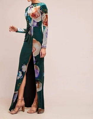 BLACK HALO EVE FLORAL PRINT VELVET MAXI DRESS GOWN, SZ 4 - Image 1 of 4