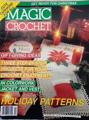 MAGIC CROCHET Magazine VTG October 1991 Christmas Poinsettia Stocking Snowman - Image 1 of 4
