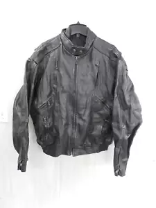 Heavy Black Genuine Leather Motorcycle Coat Mesh Lining Zipper Pockets - Picture 1 of 12