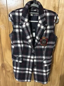 NWT Plaid Mya Blazer Vest Fashion Nova Sz Med. Classic Preppy Office Wear - Picture 1 of 15