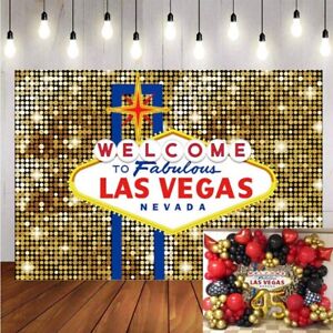 Las Vegas Backdrop Casino Glod Glitter Birthday Party Photo Background Banner