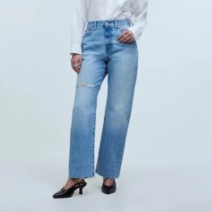 Madewell Curvy 90s Straight Leg Jeans Raw Hem High waist Revoir Wash Size 27 - Picture 1 of 12
