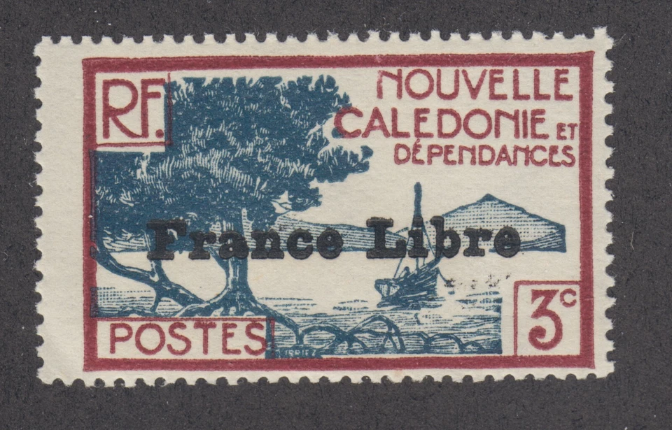 New Caledonia Sc 219 MNH. 1941 3c brown violet & indigo Bay with FRANCE LIBRE ov - Image 1 of 1