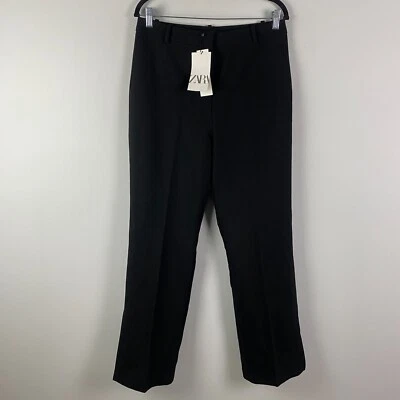 Pantalones Zara Pierna Recta Hendidura Talla Grande Negros Tiro Alto Elastizados Foto 1 de 4