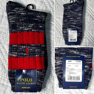 $16 Polo Ralph Lauren Calcetines Súper Suaves Para Hombre Talla 10-13 Azul Marino Rojo Foto 1 de 4