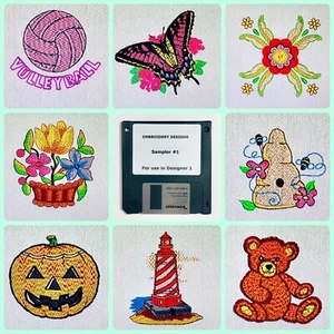 Sampler #1 -50 Embroidery Designs Floppy Disk for Husqvarna Viking  Designer 1 - Picture 1 of 13