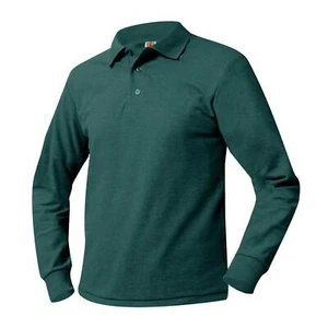School Apparel A+, Unisex Long Sleeve Pique Knit Polo, NWT, Hunter Green, Youth - Picture 1 of 1