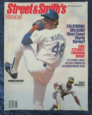 1991 STREET & SMITH'S  BASEBALL   RAMON MARTINEZ  LA DODGERS  RICKEY HENDERSON - Image 1 of 4