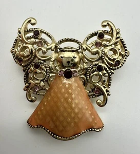 Gold Tone Enamel Angel With Rhinestones Pin Brooch - Picture 1 of 4