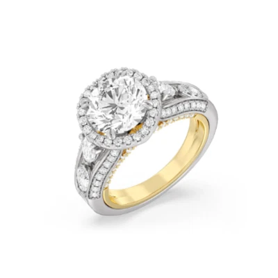 14K Multi Tone Gold Wedding Ring Lab Grown 2 Carat Round Diamond IGI Certified - Image 1 of 4