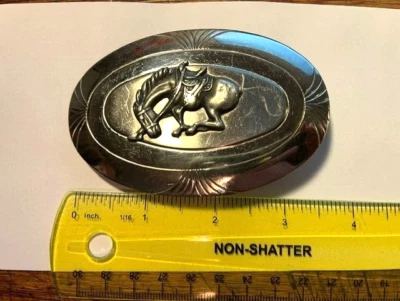 Bucking Horse Nickel Silver Belt Buckle/Used #22130sh - Image 1 of 2