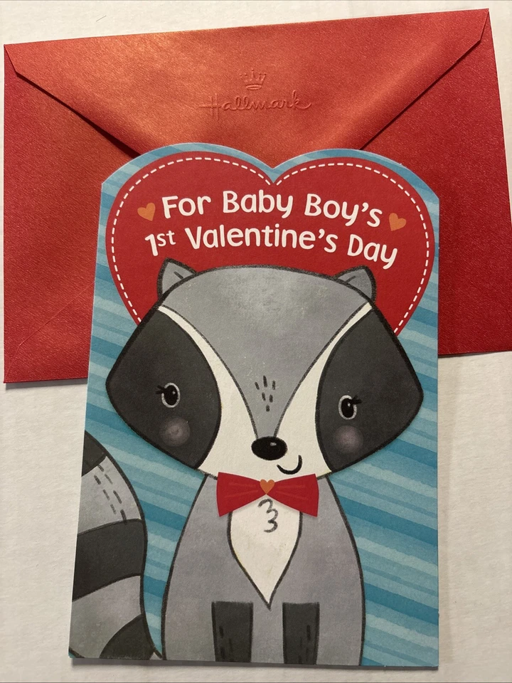 Happy 1st Valentine's Day Baby Boy Raccoon Hallmark Greeting Card