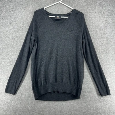 Suéter feminino Harley Davidson tamanho grande cinza mistura de lã gola V casual - Imagem 1 de 4